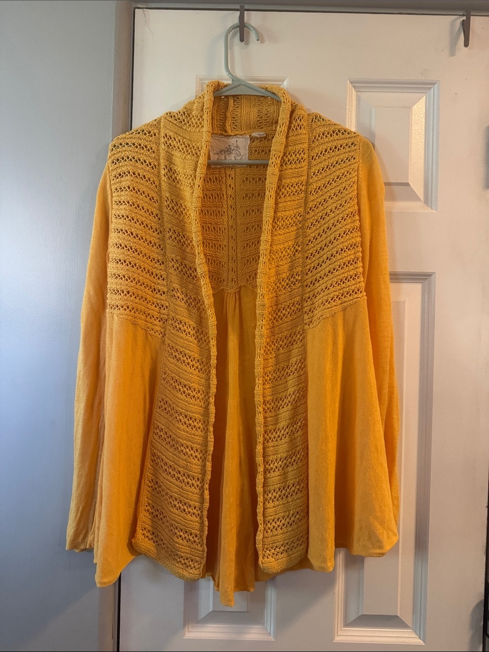 Angel Of The North Mustard Yellow Crochet Panel Open Cardigan